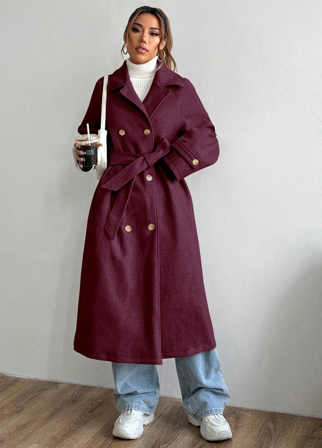 Сливове демісезонне Пальто однобортне SHEIN