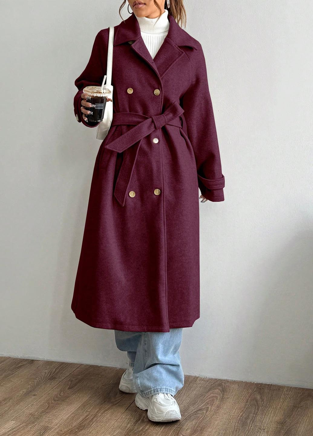 Сливове демісезонне Пальто однобортне SHEIN