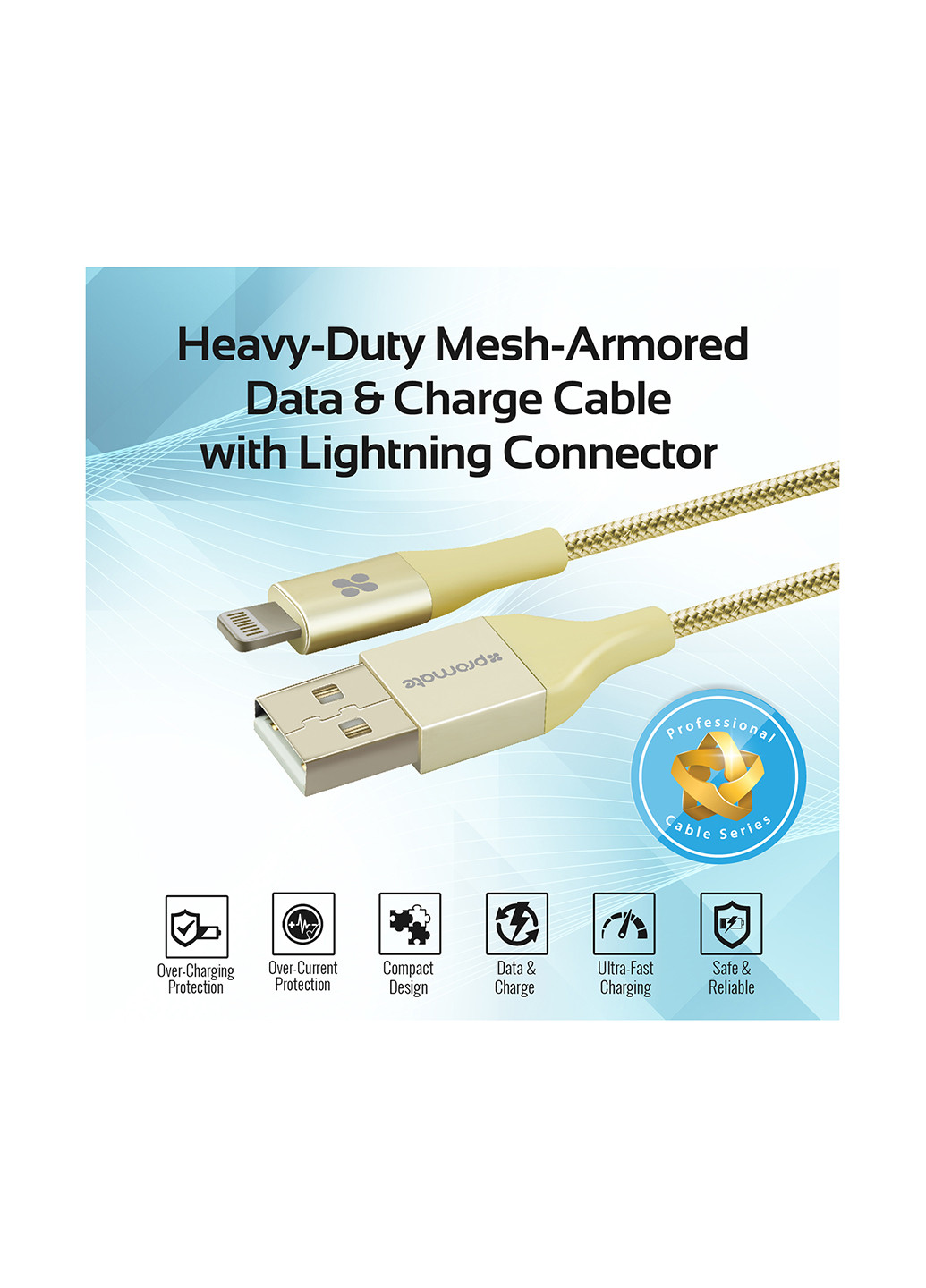 Кабель синхронизации Lightning gold 1,2 м Promate cable-ltf (132665964)