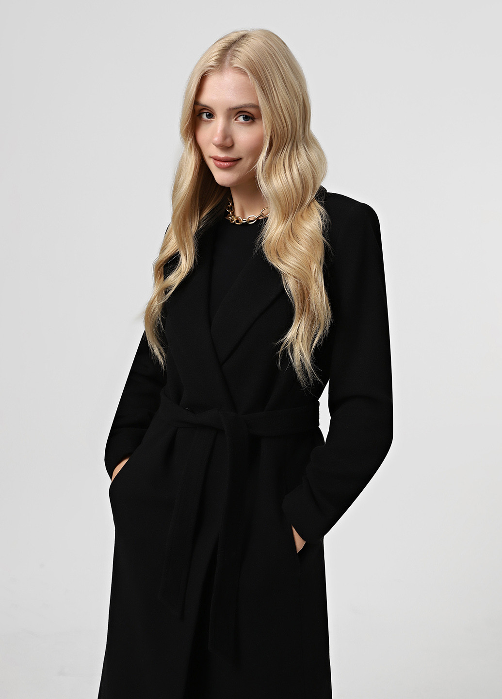 Черное демисезонное Пальто двубортное Florens