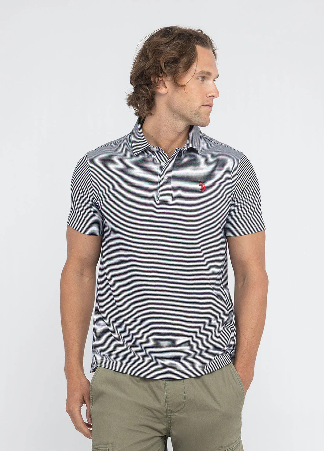 Черная футболка-поло для мужчин U.S. Polo Assn. в полоску