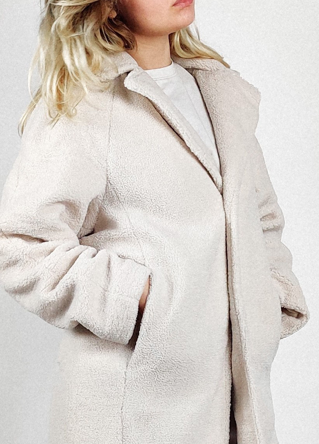 Молочне демісезонне Пальто плюшеве однобортне H&M