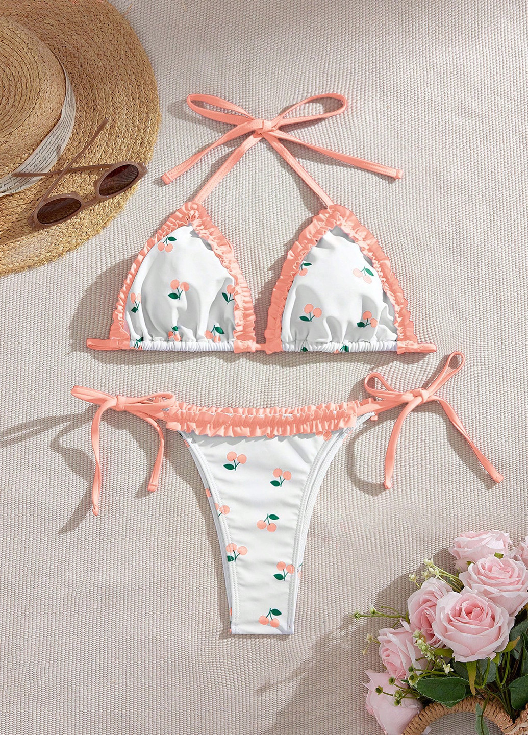 Білий літній купальник (ліф, трусики) бікіні, роздільний SHEIN