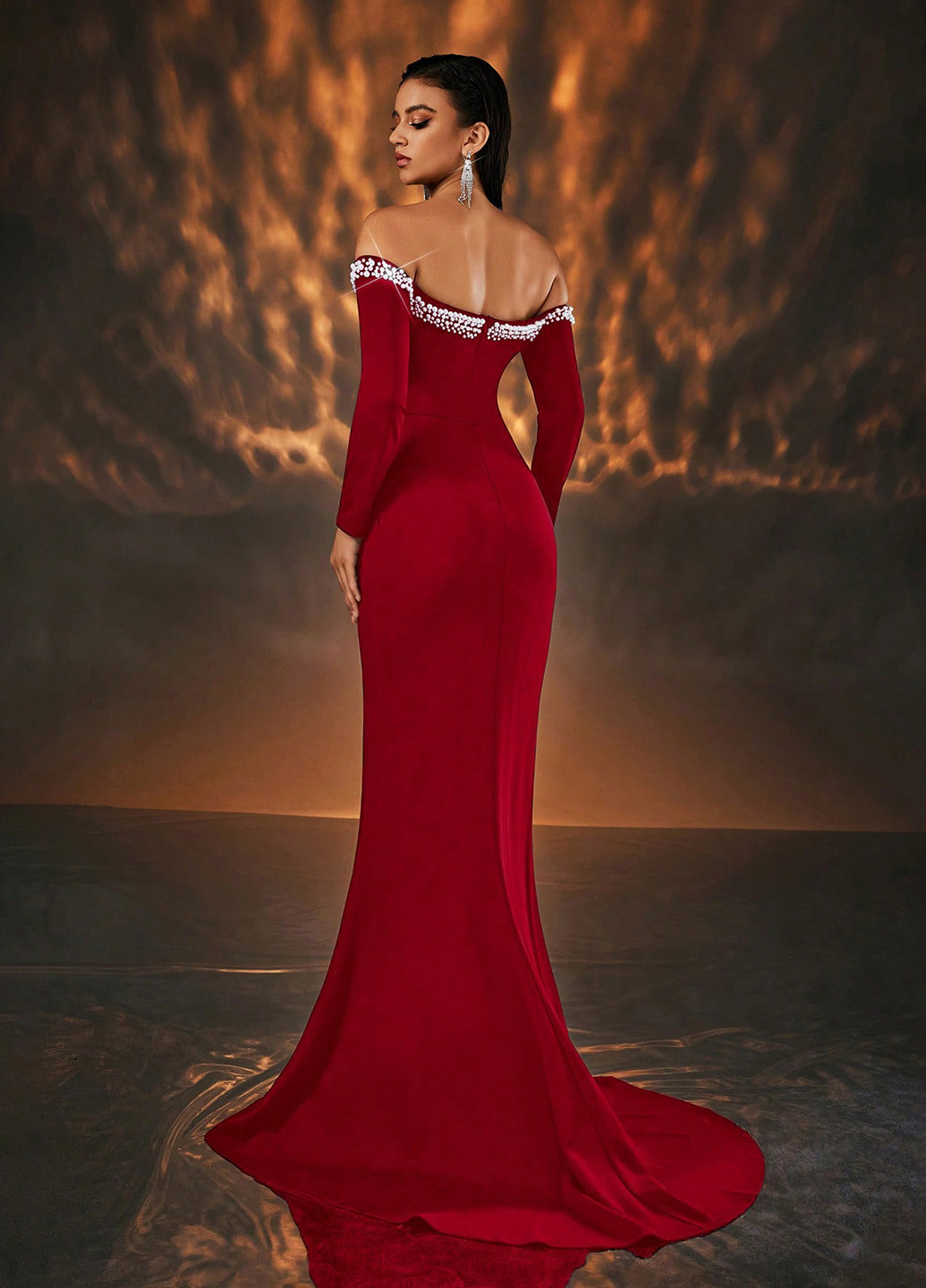 Червона вечірня сукня годе, з відкритими плечима SHEIN однотонна