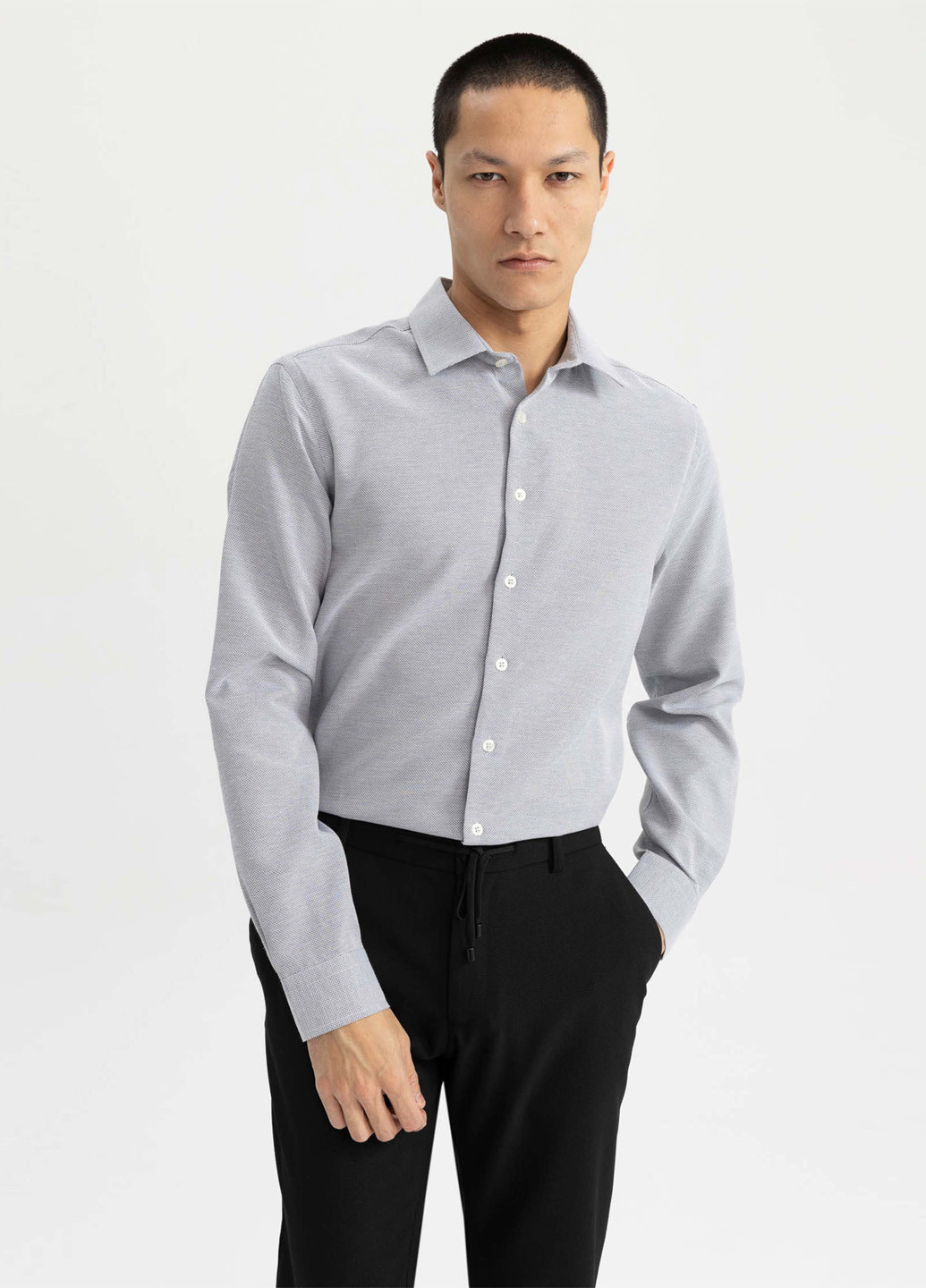 Светло-серая кэжуал рубашка меланж DeFacto