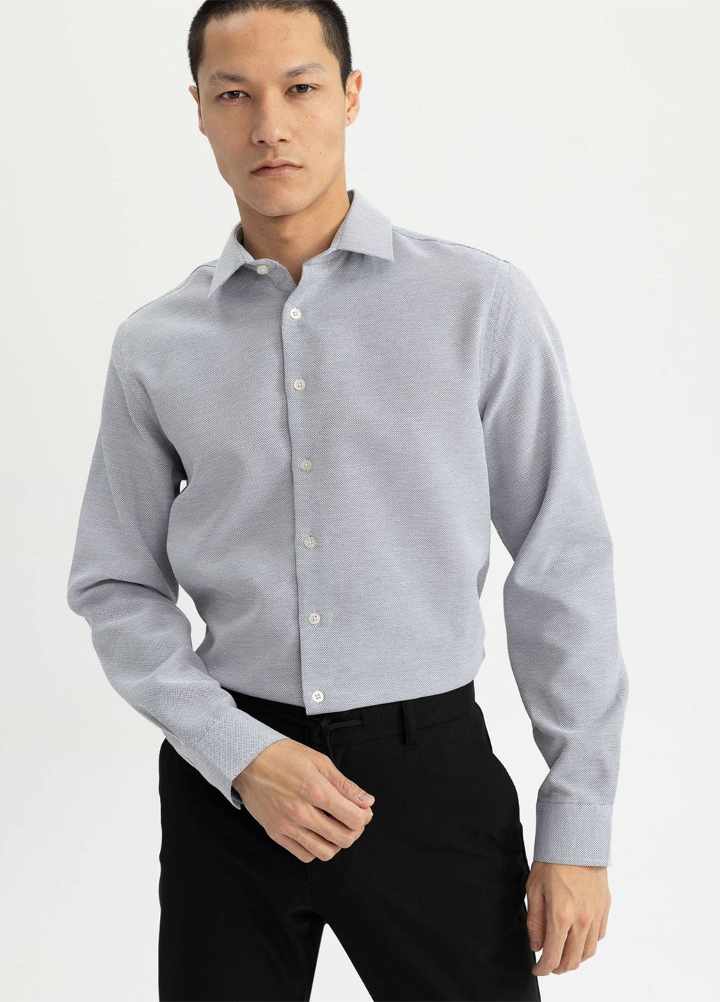 Светло-серая кэжуал рубашка меланж DeFacto