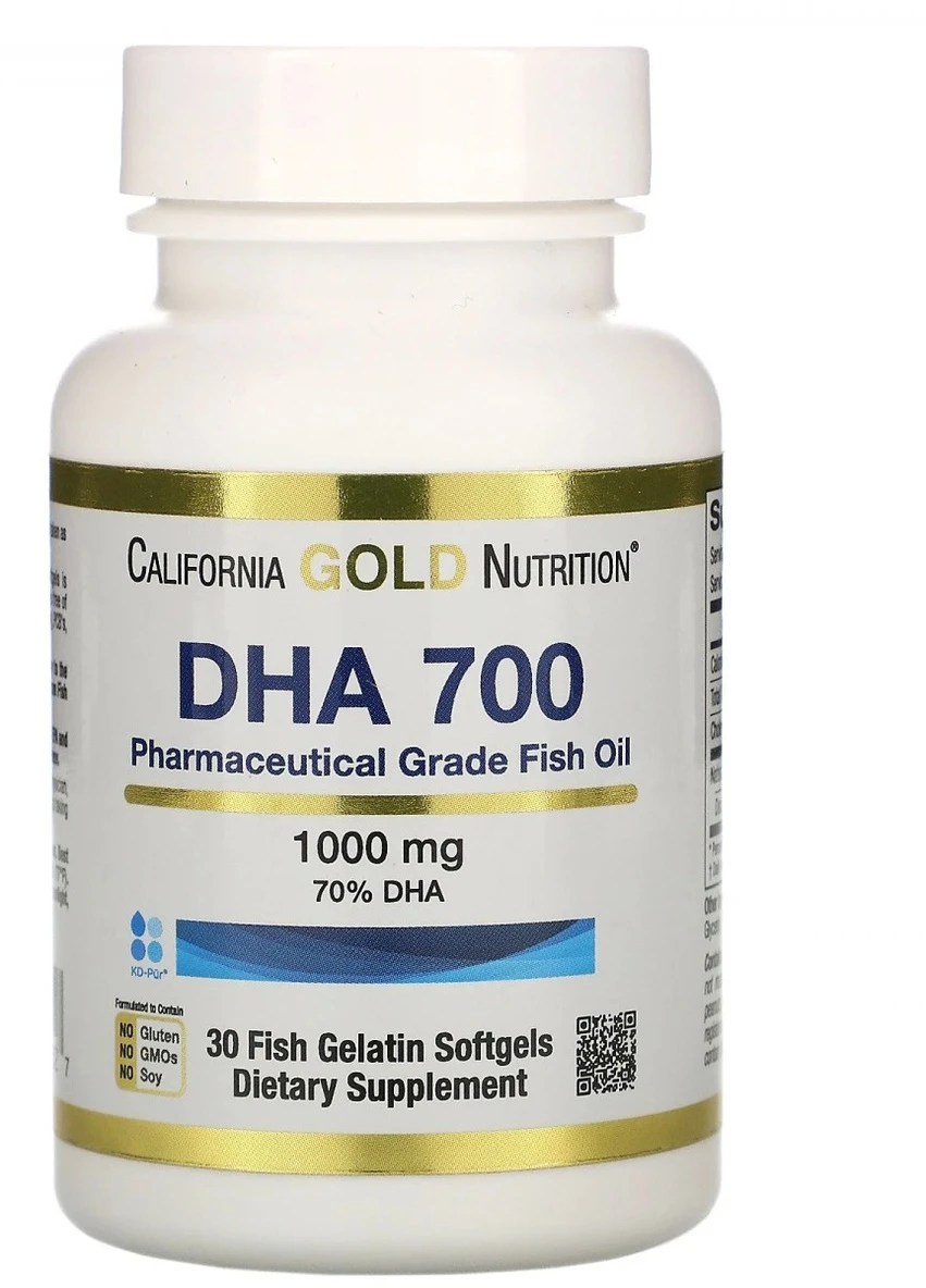 Рыбий жир ДКГ 700 DHA 700 Fish Oil 1000 mg 30 Fish Gelatin Softgels California Gold Nutrition (254325786)