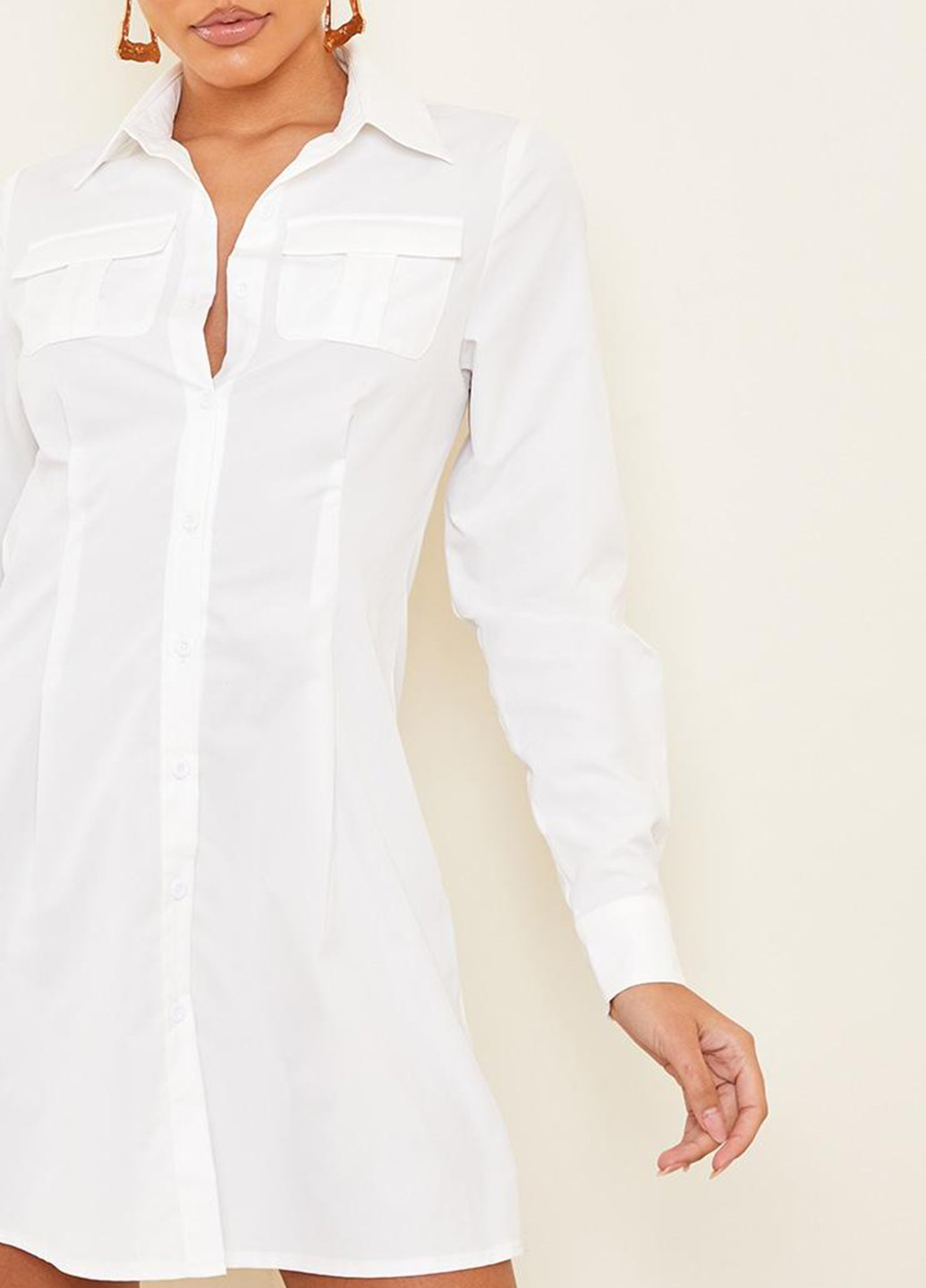 Белое кэжуал платье рубашка PrettyLittleThing однотонное