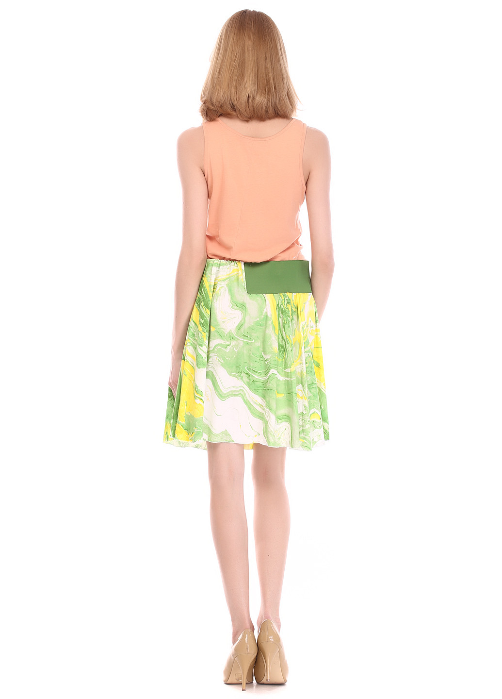 Лимонно-зеленая кэжуал с абстрактным узором юбка Miss Sixty клешированная
