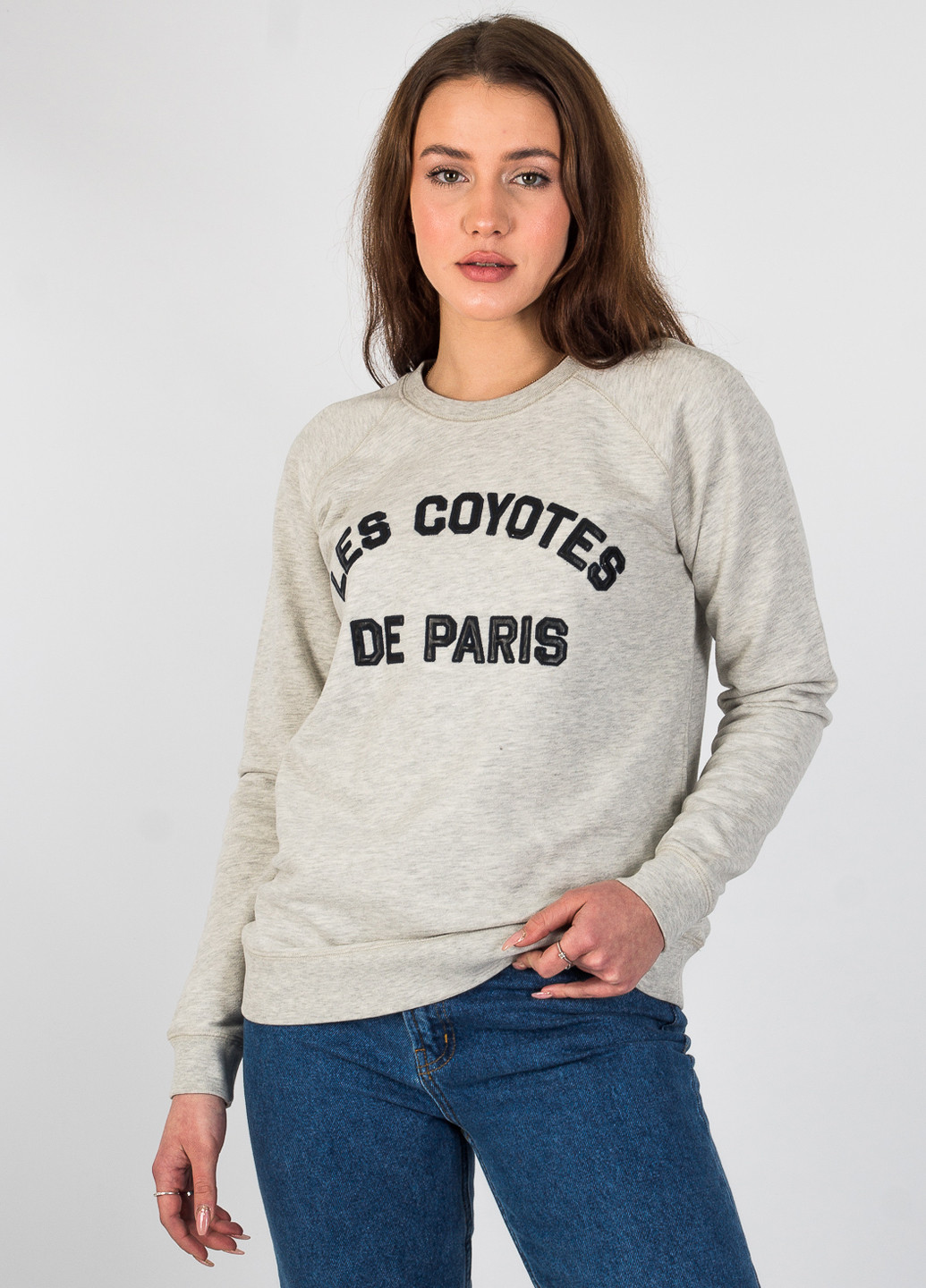 Свитшот Les Coyotes De Paris - Прямой крой надпись светло-серый кэжуал хлопок - (253379810)