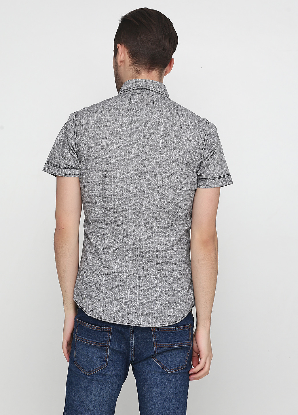 Серая кэжуал рубашка с геометрическим узором Angelo Litrico с коротким рукавом