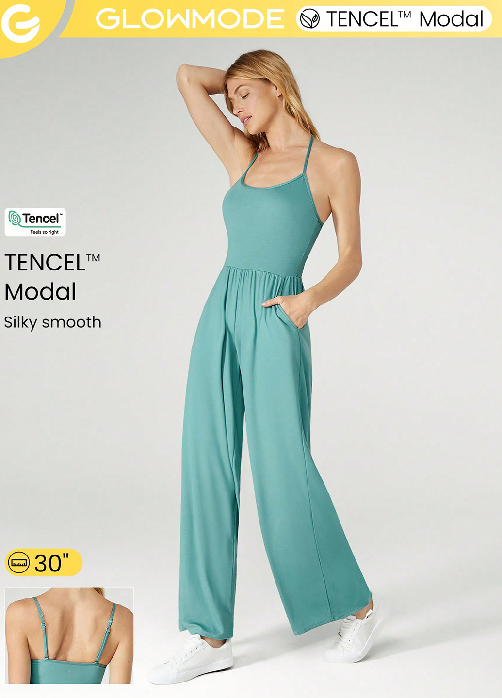 Комбинезон SHEIN комбинезон-брюки однотонный бирюзовый спортивный модал