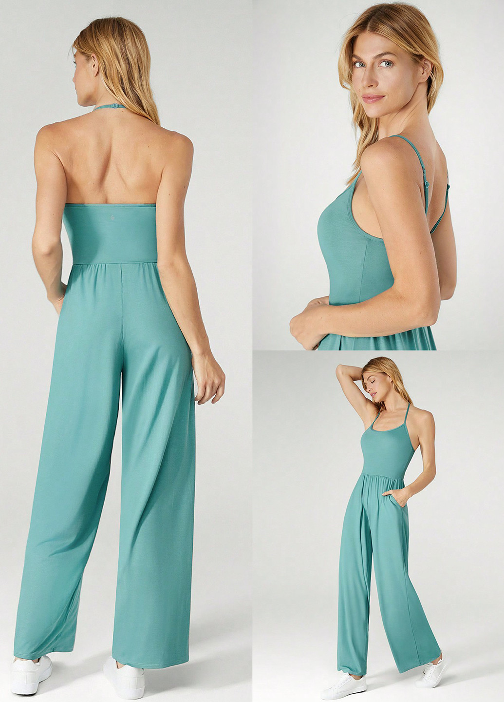 Комбинезон SHEIN комбинезон-брюки однотонный бирюзовый спортивный модал