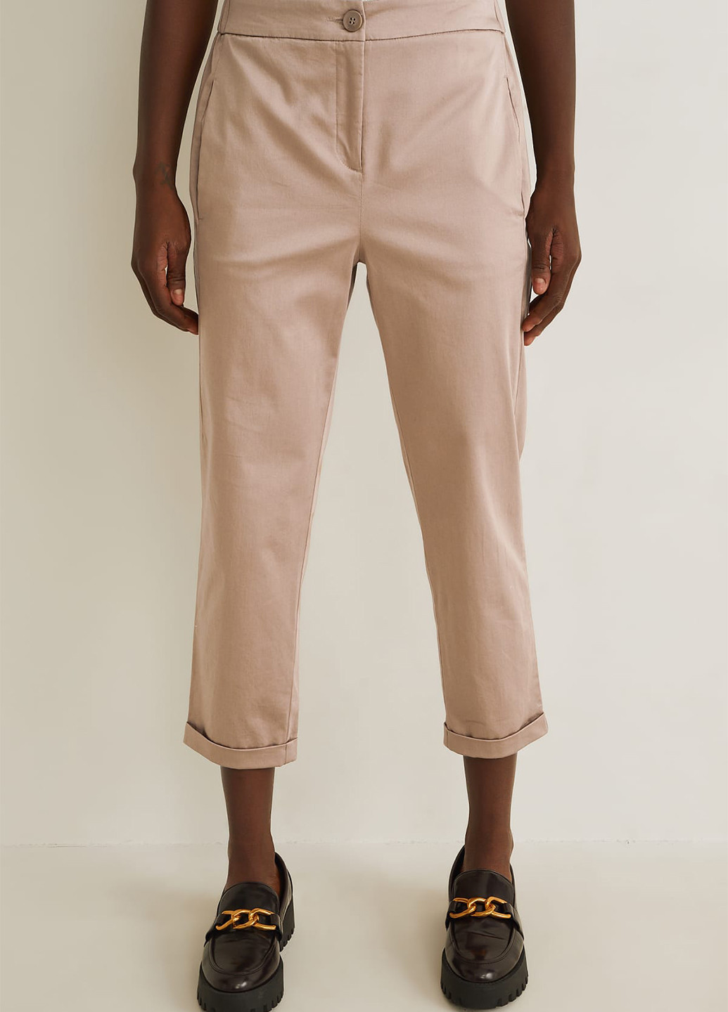 Бежевые кэжуал демисезонные укороченные, прямые брюки C&A