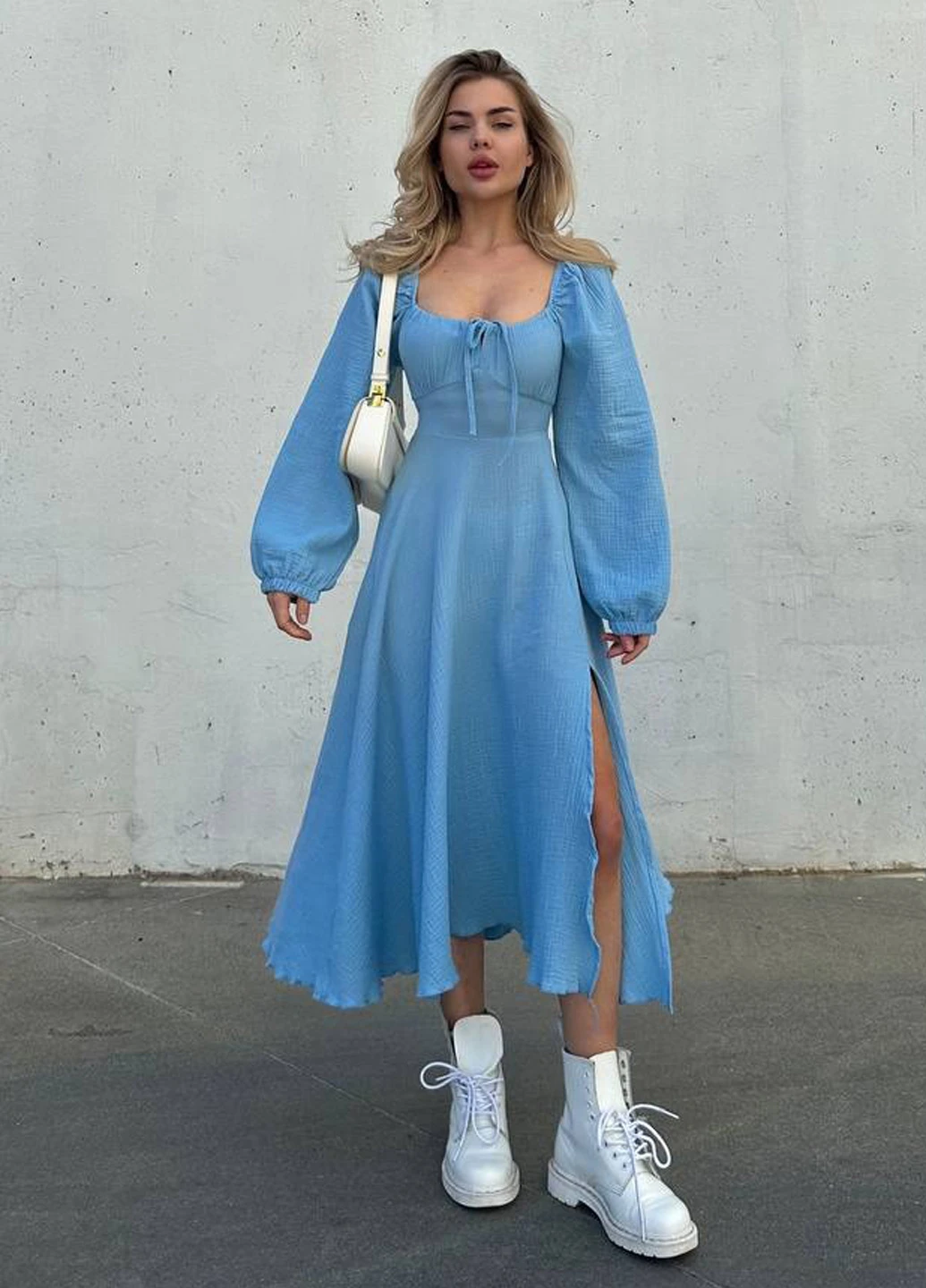 Блакитна кежуал сукня кльош Fashion однотонна