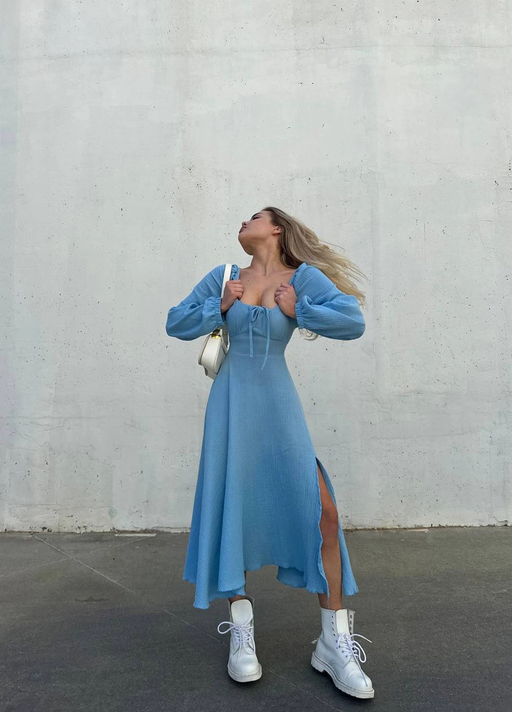 Блакитна кежуал сукня кльош Fashion однотонна