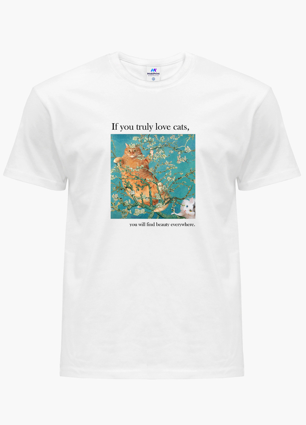 Біла футболка чоловіча кот вінсент ван гог (vincent van gogh cat) білий (9223-2963) MobiPrint