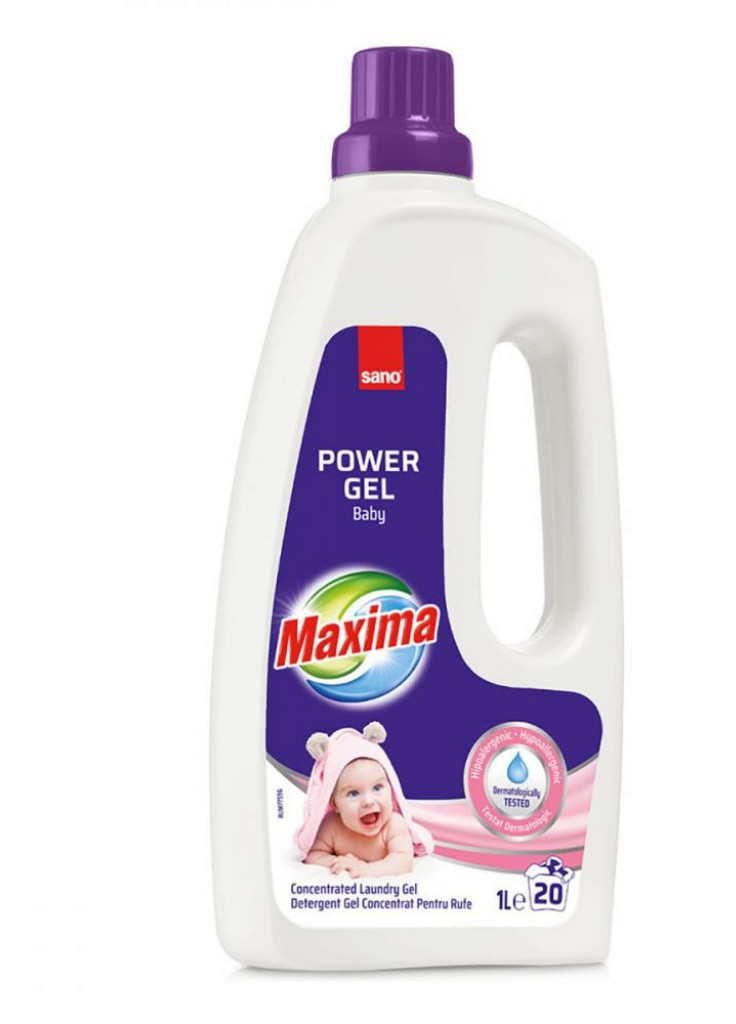 Жидкий концентрированный гель power gel maxima baby для стирки детского белья, 1 л Sano 7290102992218 (256083547)