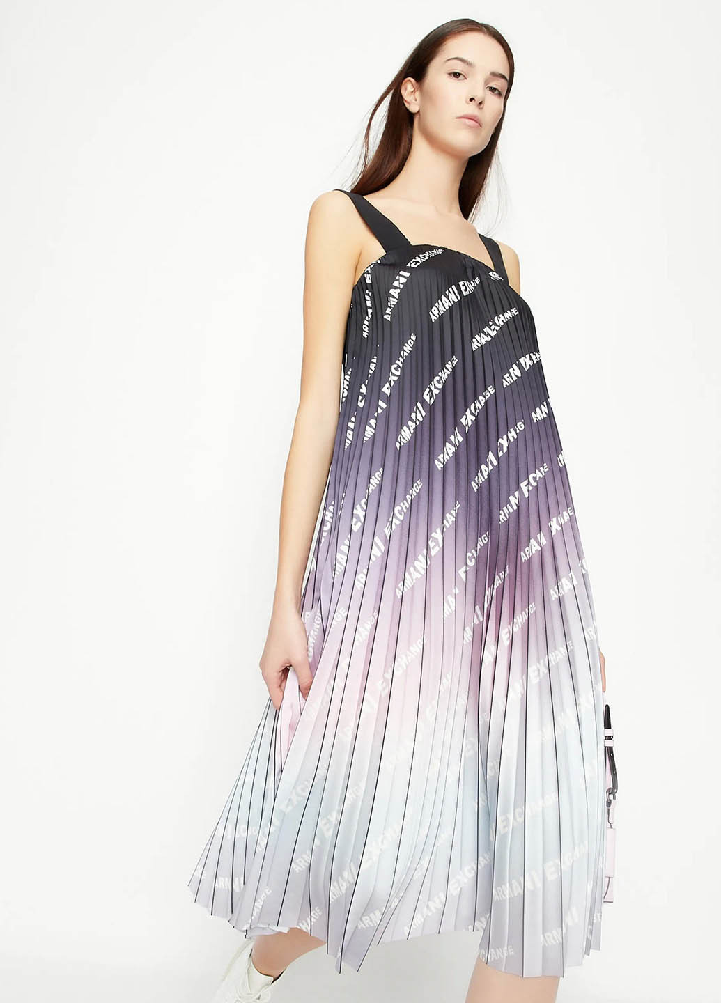 Фиолетовое кэжуал платье а-силуэт, плиссированное Armani Exchange градиентное ("омбре")