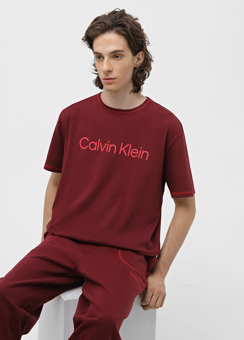 Бордова футболка з коротким рукавом Calvin Klein Underwear