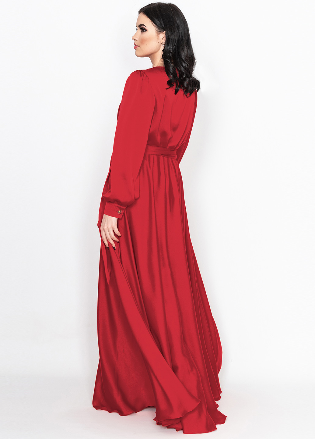 Темно-красное кэжуал платье на запах Seam однотонное