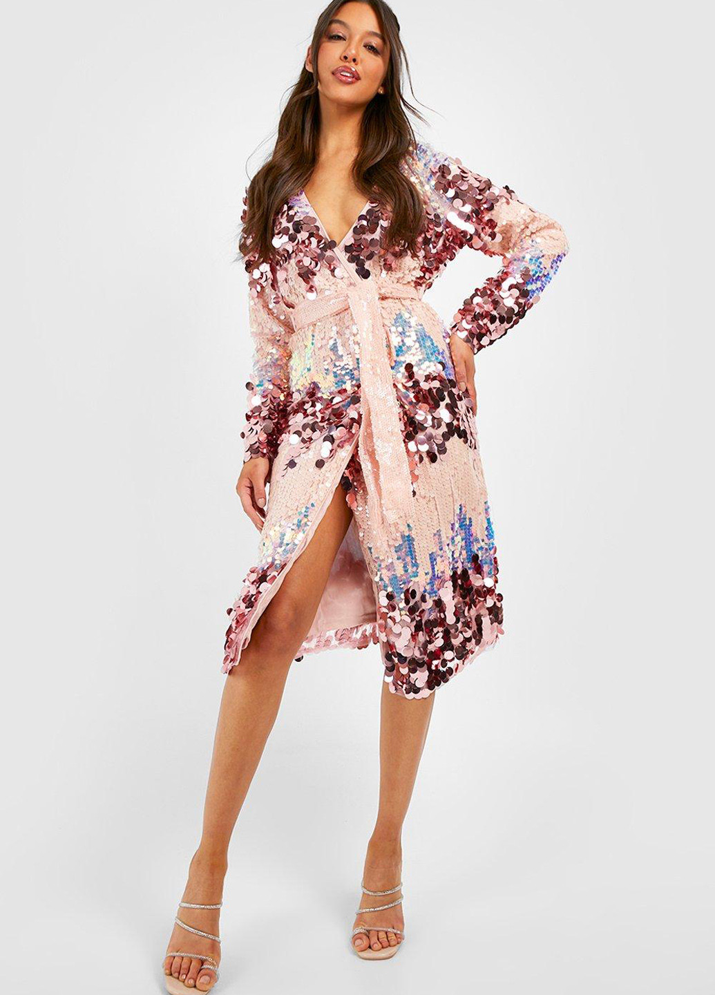 Комбінована вечірня сукня на запах Boohoo з абстрактним візерунком