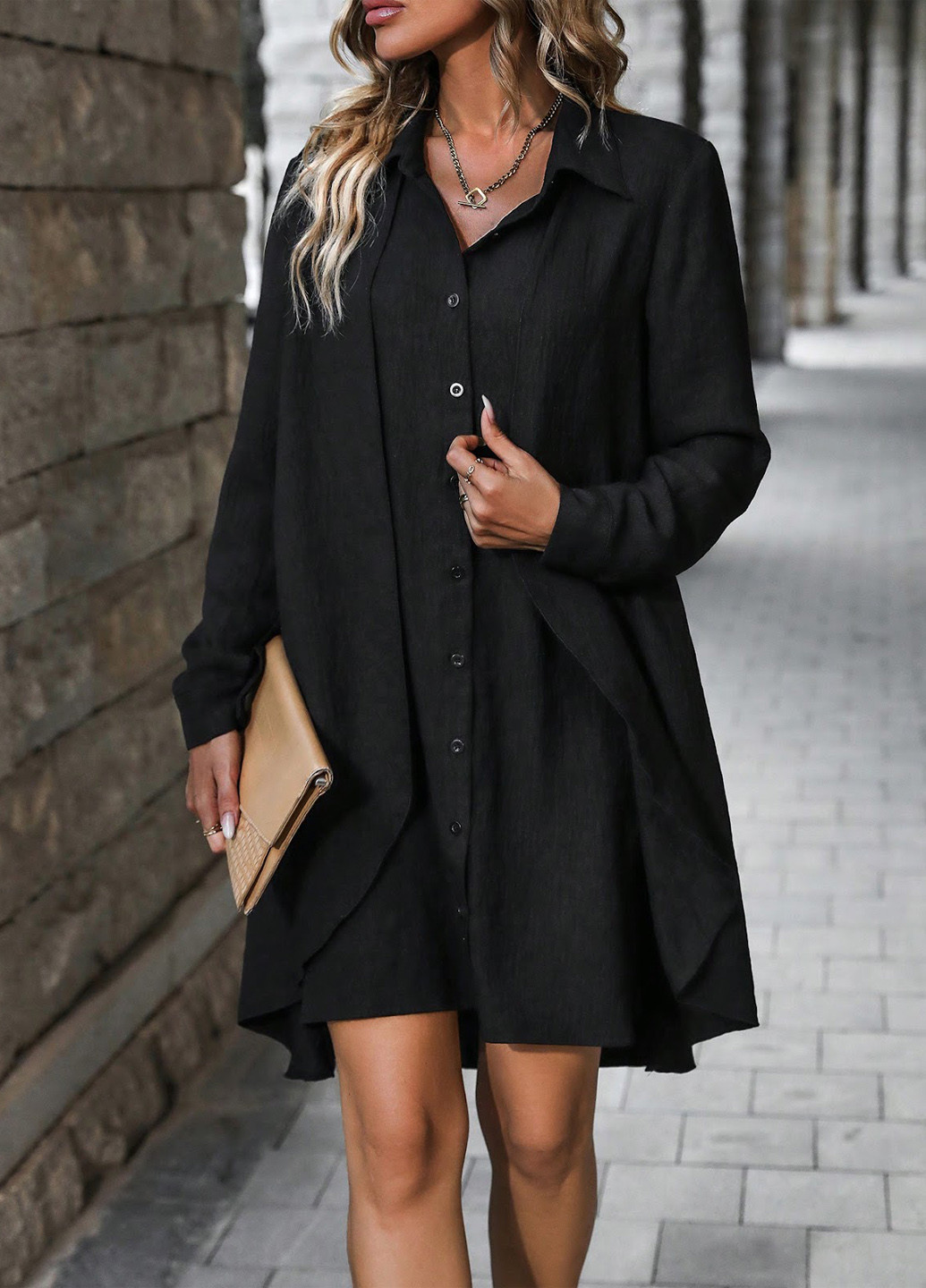 Чорна кежуал сукня сукня-сорочка SHEIN однотонна