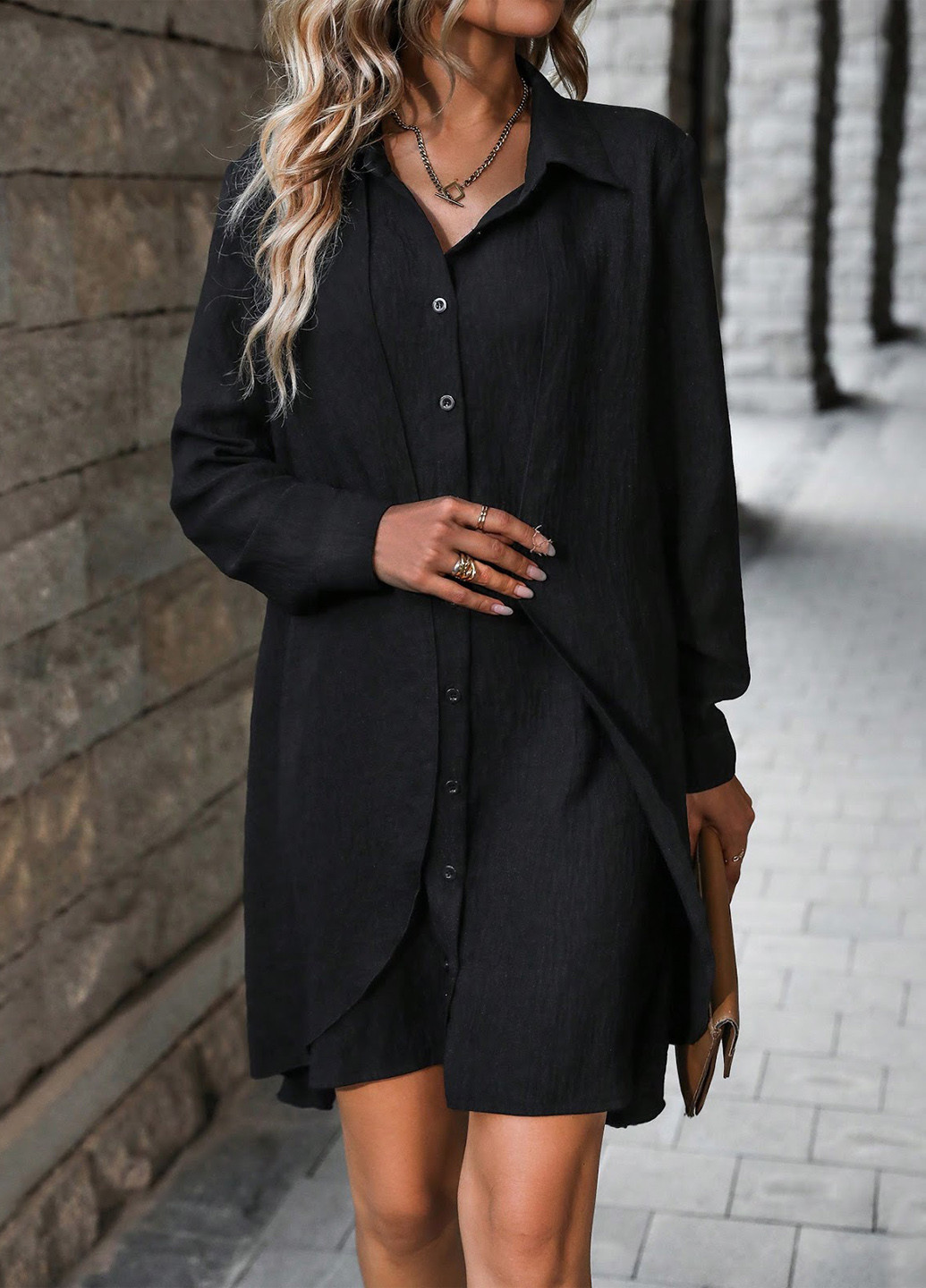 Чорна кежуал сукня сукня-сорочка SHEIN однотонна