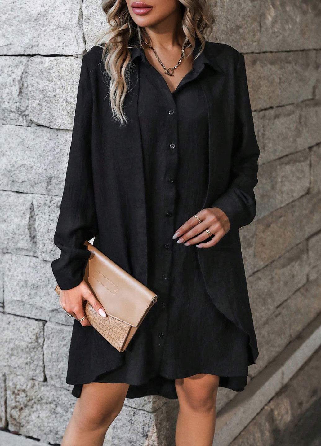 Чорна кежуал сукня сукня-сорочка SHEIN однотонна