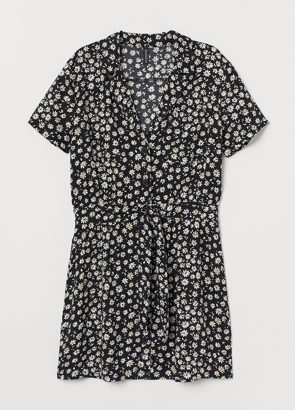 Черное кэжуал платье рубашка H&M с цветочным принтом