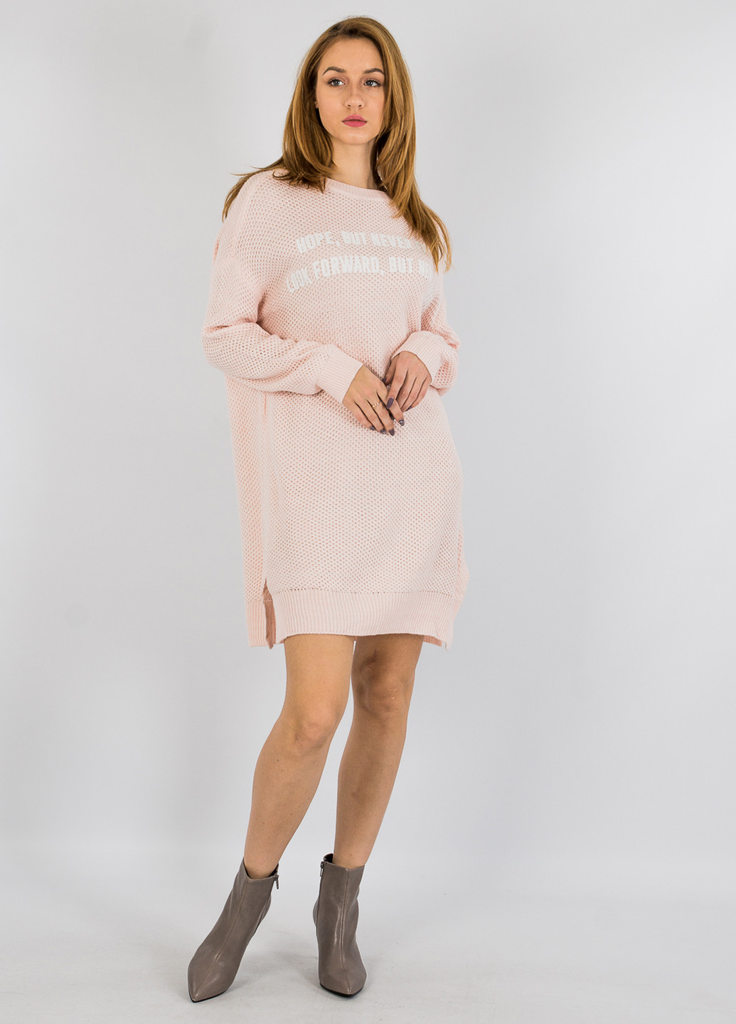 Светло-розовое кэжуал платье платье-свитер Only с надписью