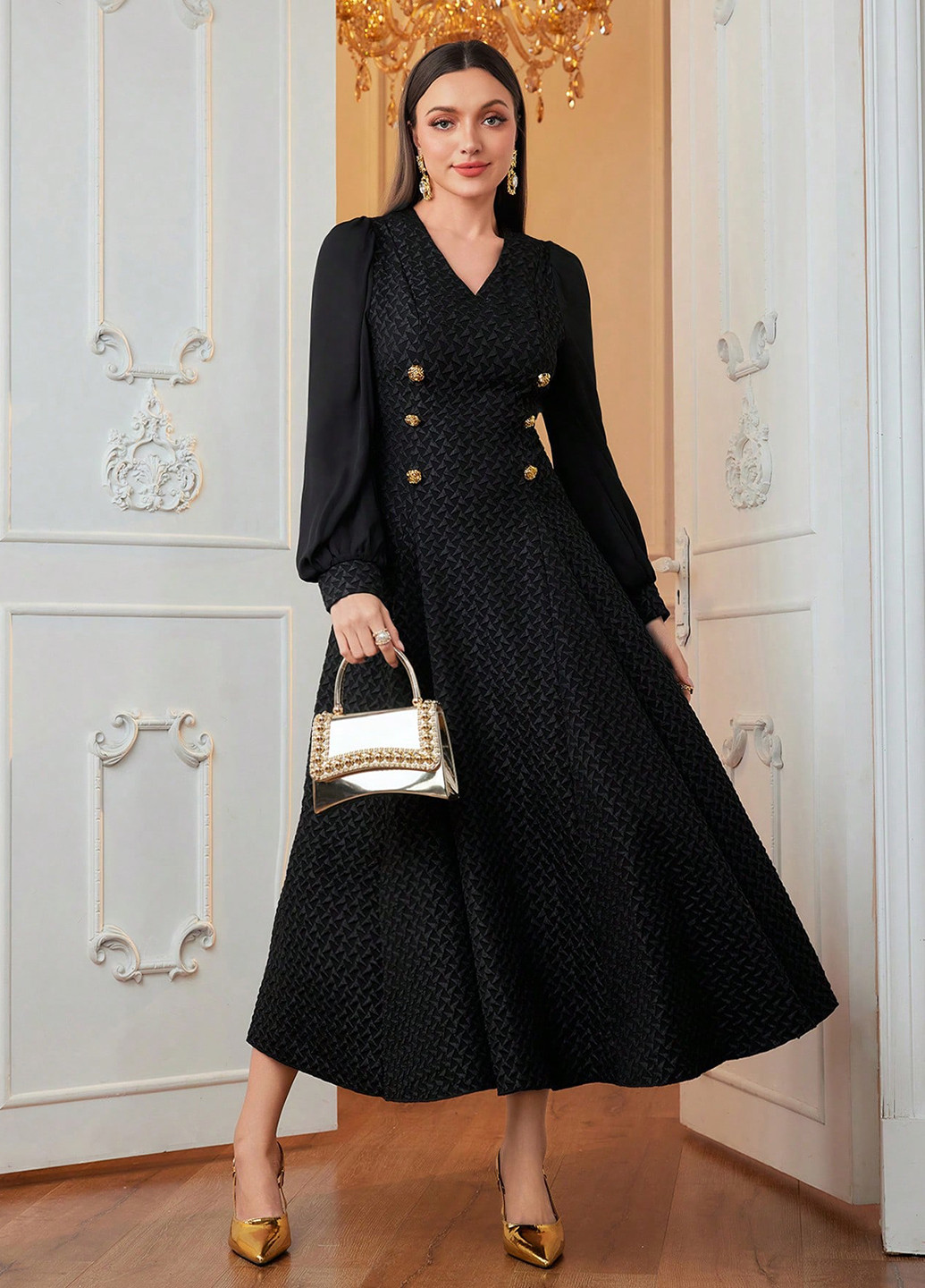 Черное кэжуал платье клеш SHEIN однотонное