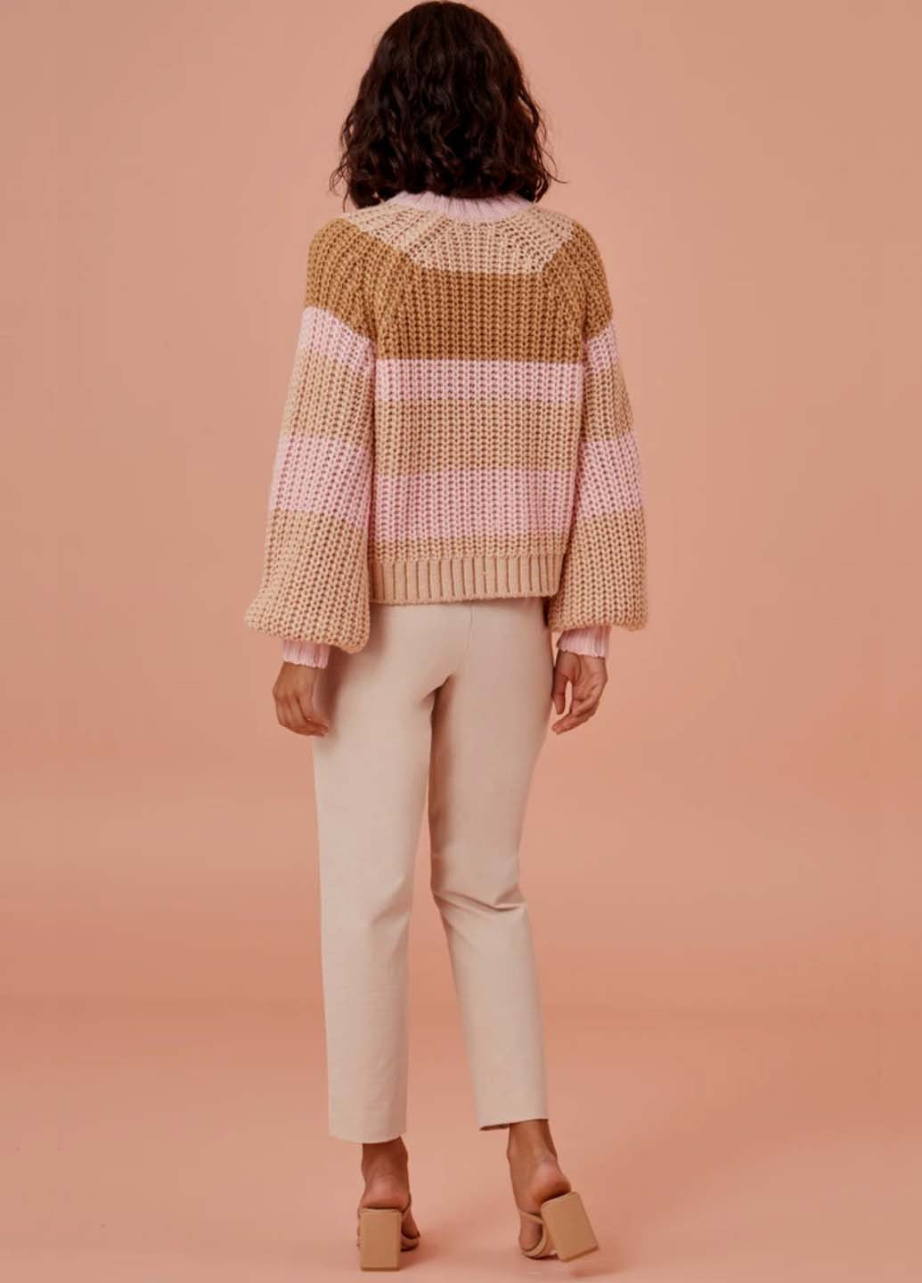 Комбинированный демисезонный женский свитер крупная вязки с пышными рукавами джемпер Finders Keepers