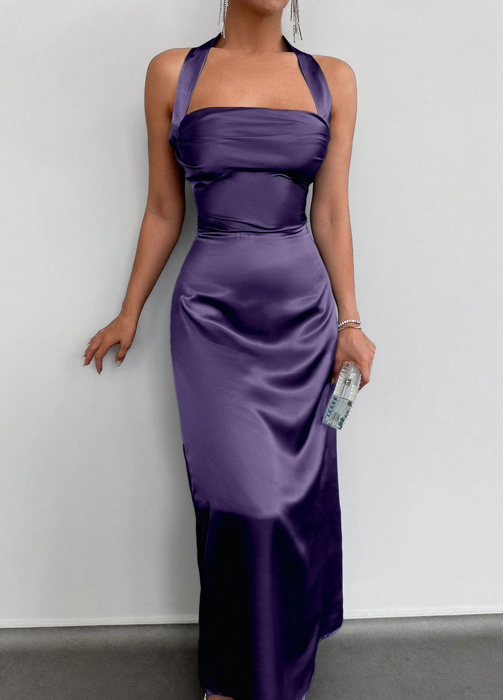 Фиолетовое вечернее платье с открытой спиной, клеш SHEIN однотонное