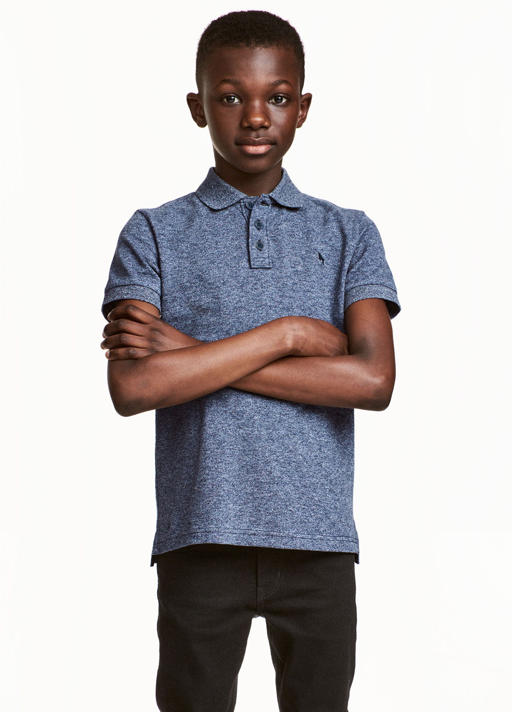 Синяя детская футболка-поло для мальчика H&M меланжевая