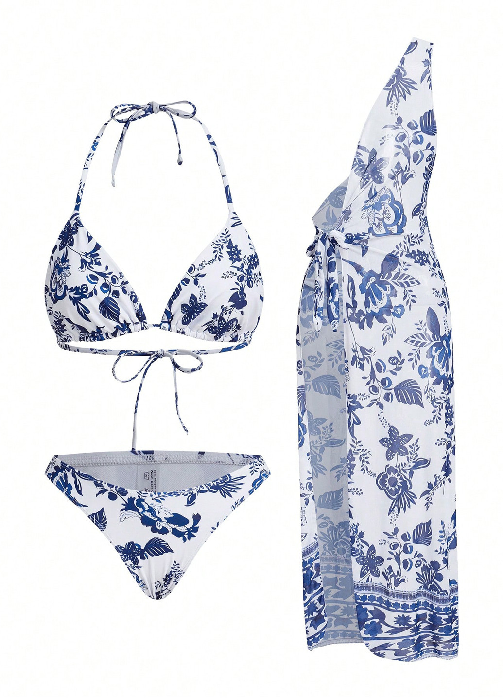 Синій літній купальник (ліф, трусики, накидка) бікіні, роздільний SHEIN