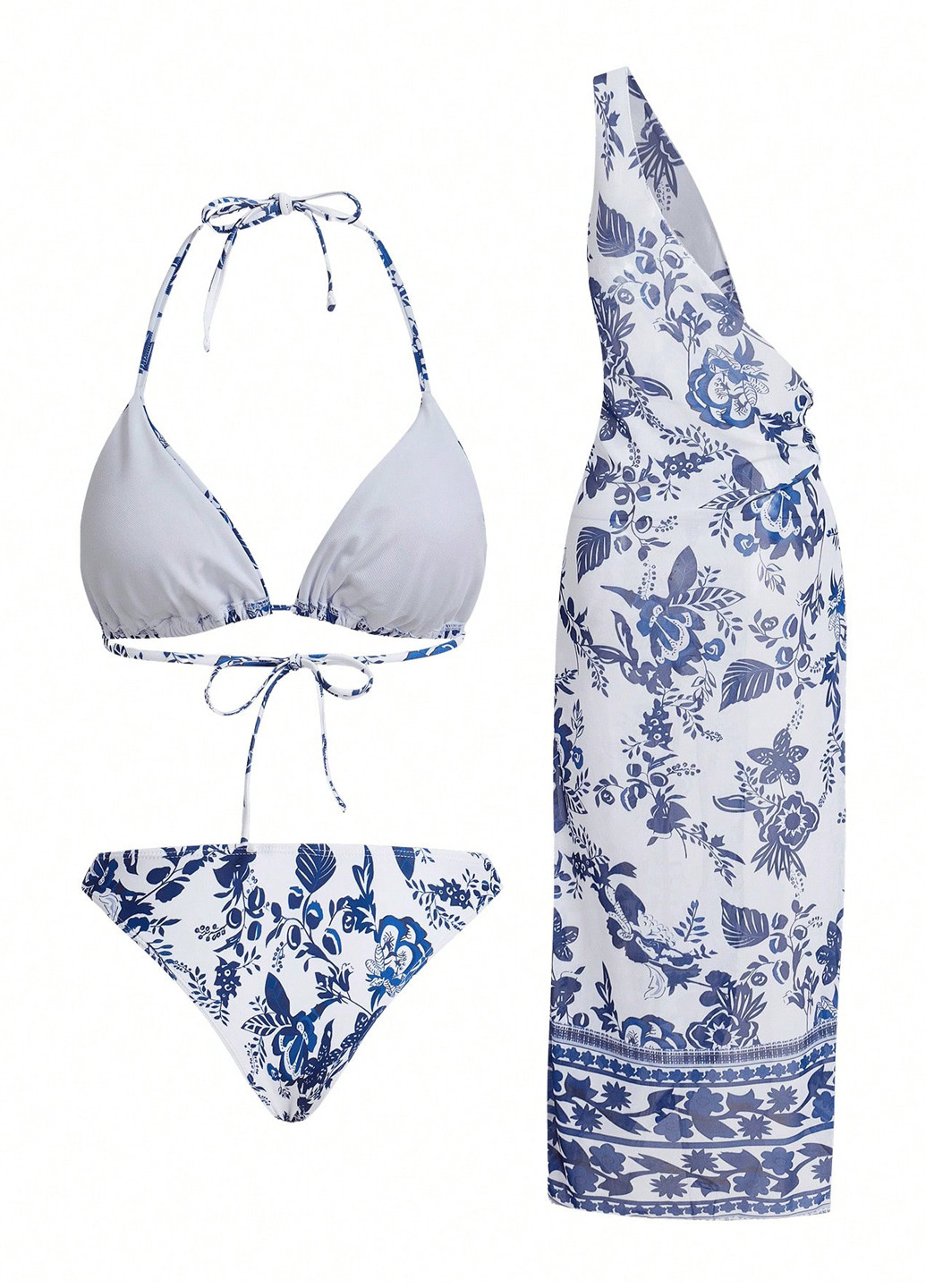 Синій літній купальник (ліф, трусики, накидка) бікіні, роздільний SHEIN