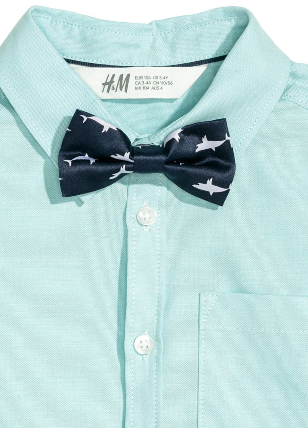 Бирюзовая кэжуал рубашка однотонная H&M с длинным рукавом