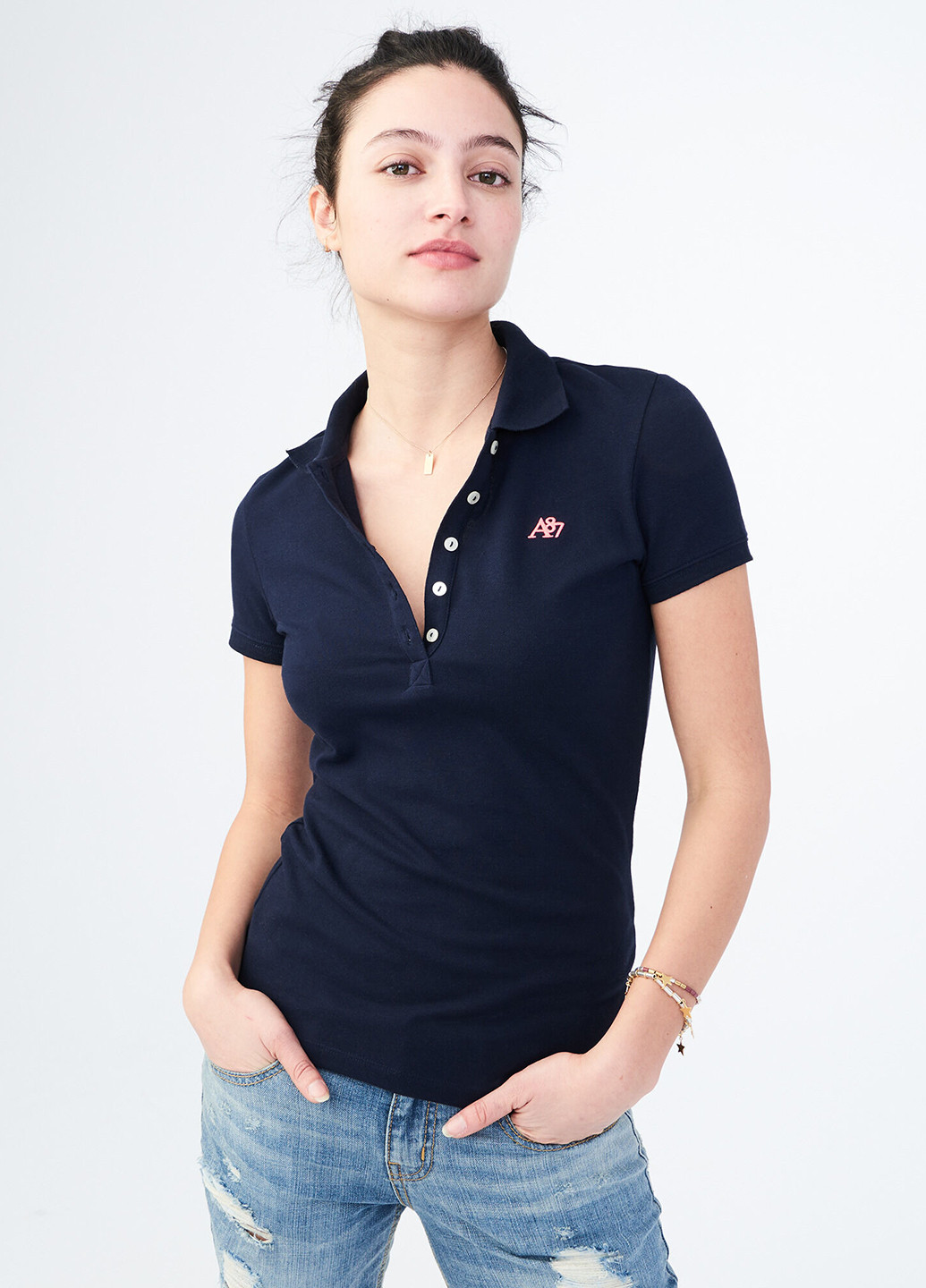 Темно-синяя женская футболка-поло Aeropostale