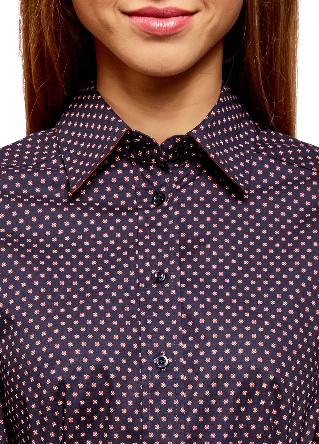 Темно-синяя кэжуал рубашка с орнаментом Oodji