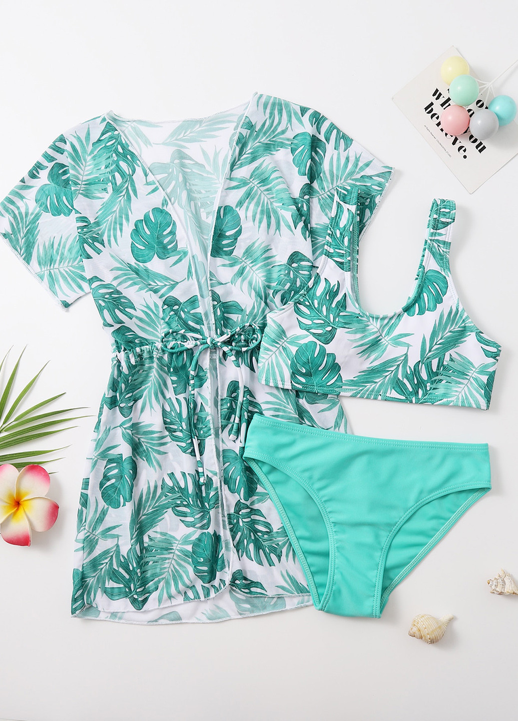 Білий літній купальник (ліф, трусики, накидка) роздільний SHEIN