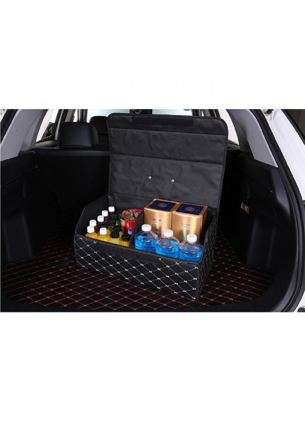 Органайзер складной сумка саквояж в багажник в автомобиль для продуктов с крышкой 66х32х30 см (473325-Prob) Черный с белым Unbranded (254402611)