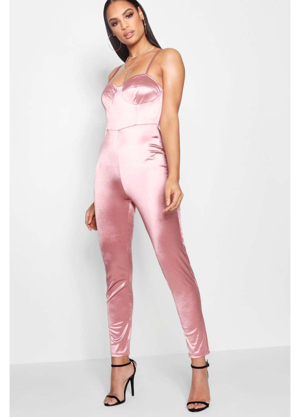 Атласний комбінезон штанами Boohoo комбінезон-брюки однотонний рожевий коктейльний атлас