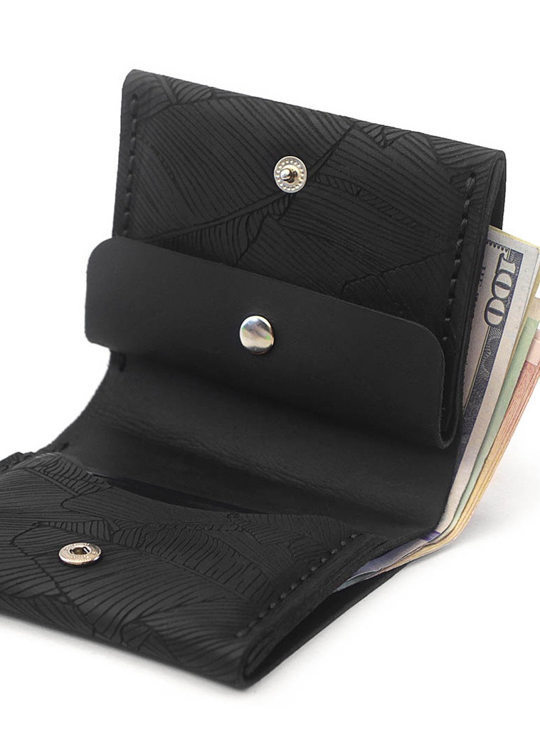 Шкіряний чоловічий гаманець Fern з відділенням для монет (дизайнерське гравіювання, натуральна італійська шкіра) - Чорний Anchor Stuff square (241801888)
