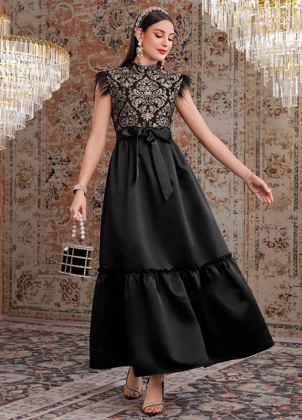 Черное вечернее, кэжуал, праздничный платье SHEIN с орнаментом