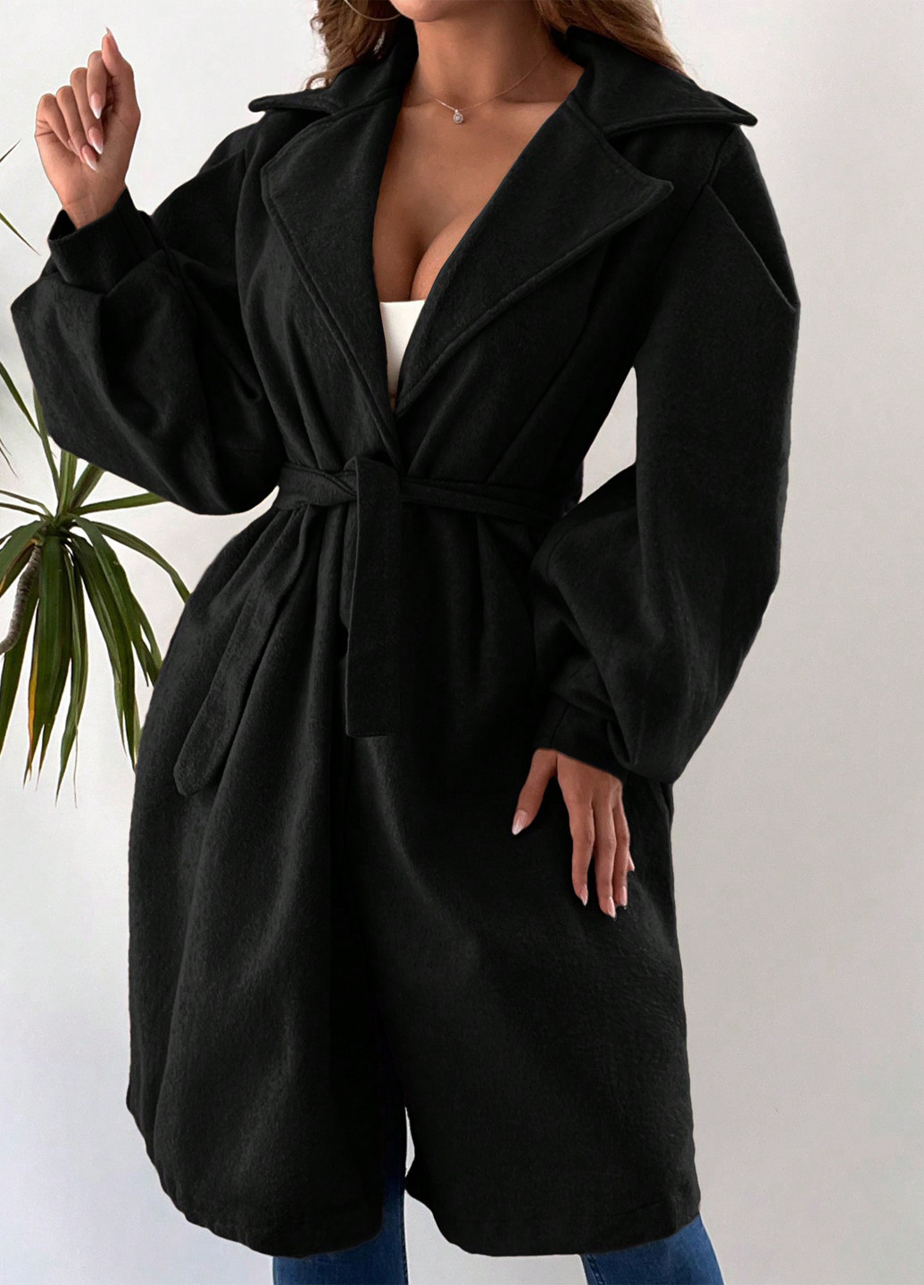 Черное демисезонное Пальто однобортное SHEIN