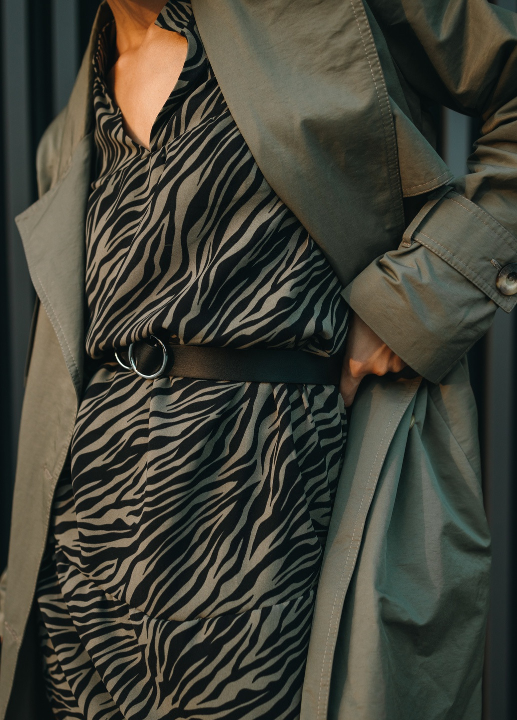 Оливковое (хаки) повседневный платье ST-Seventeen зебра