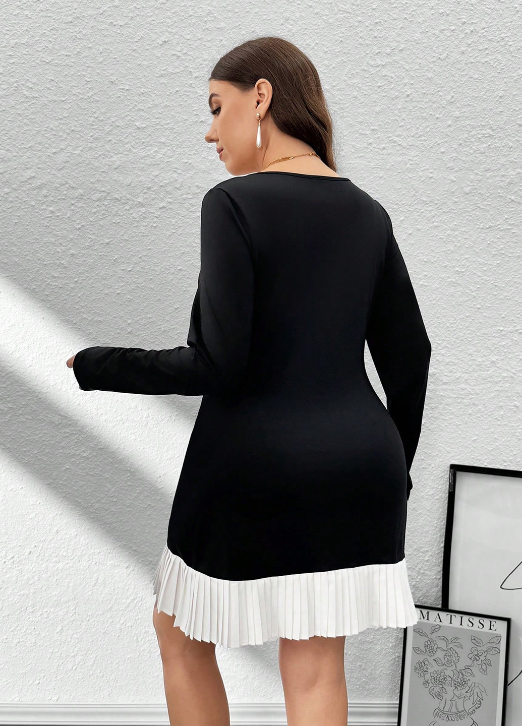 Черно-белое кэжуал платье плиссированное SHEIN колор блок