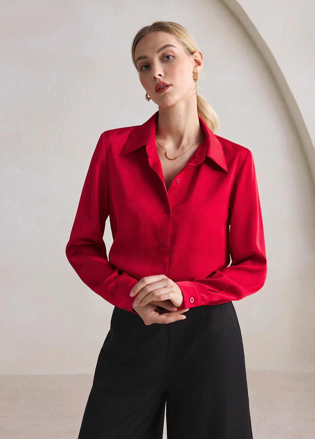 Красная кэжуал рубашка однотонная SHEIN