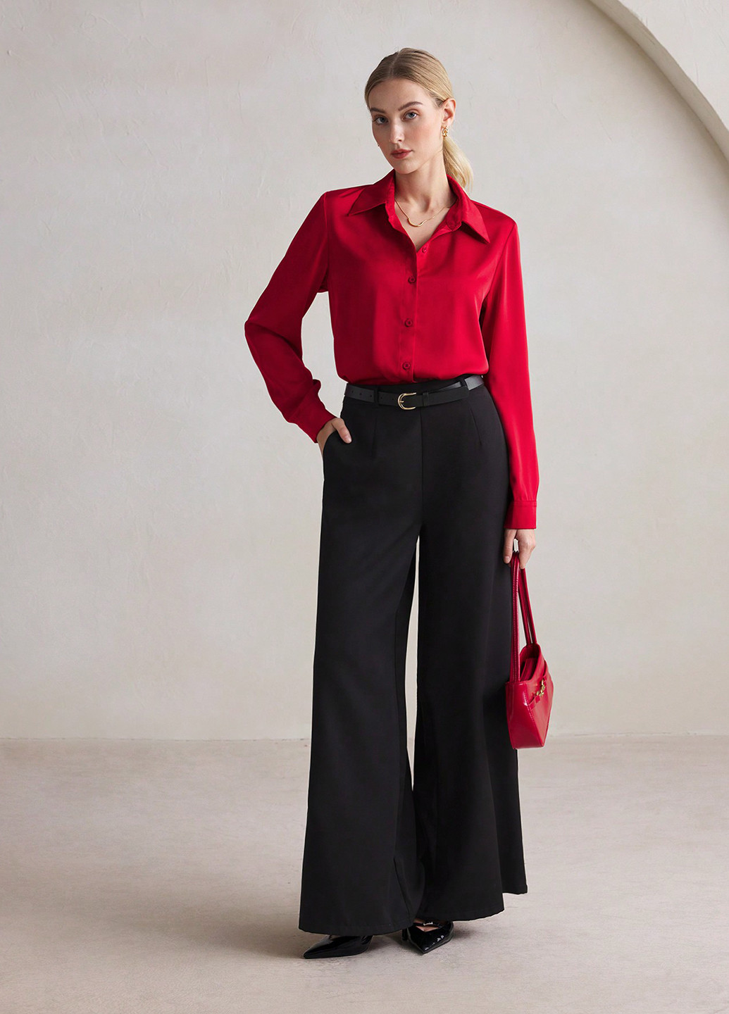 Красная кэжуал рубашка однотонная SHEIN